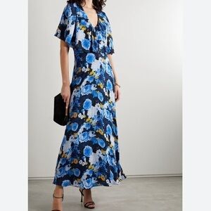 NWT Lela Rose Floral Printed Georgette Capelet Midi Dress in French Blue Multi 4